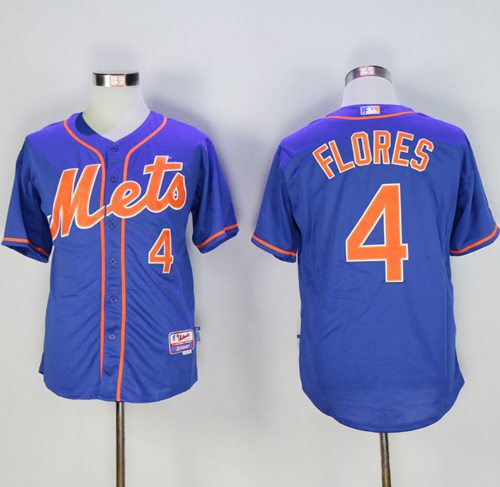 Mets #4 Wilmer Flores Blue Cool Base Stitched MLB Jersey - Click Image to Close